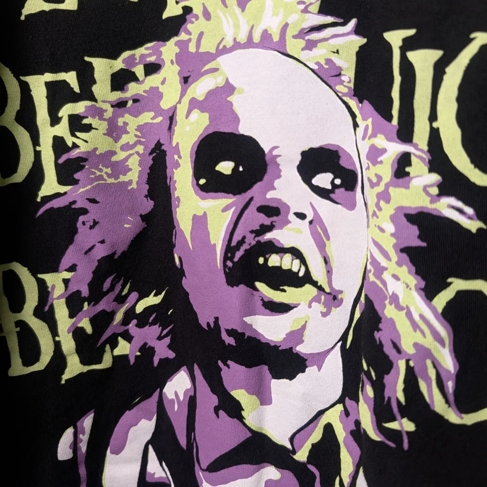 Beetlejuice Black Graphic Men's Short Sleeve T-Shirt Purple Green White EUC